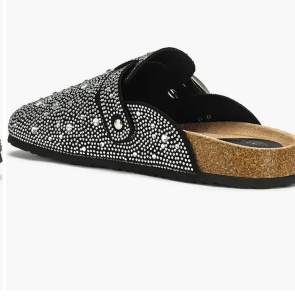 Azalea Wang Embellished Slip-On Mules - Black with Silver Rhinestones..Size 8.5